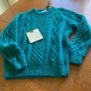 Irish Wool Teal Cable Knit Women's Sweater